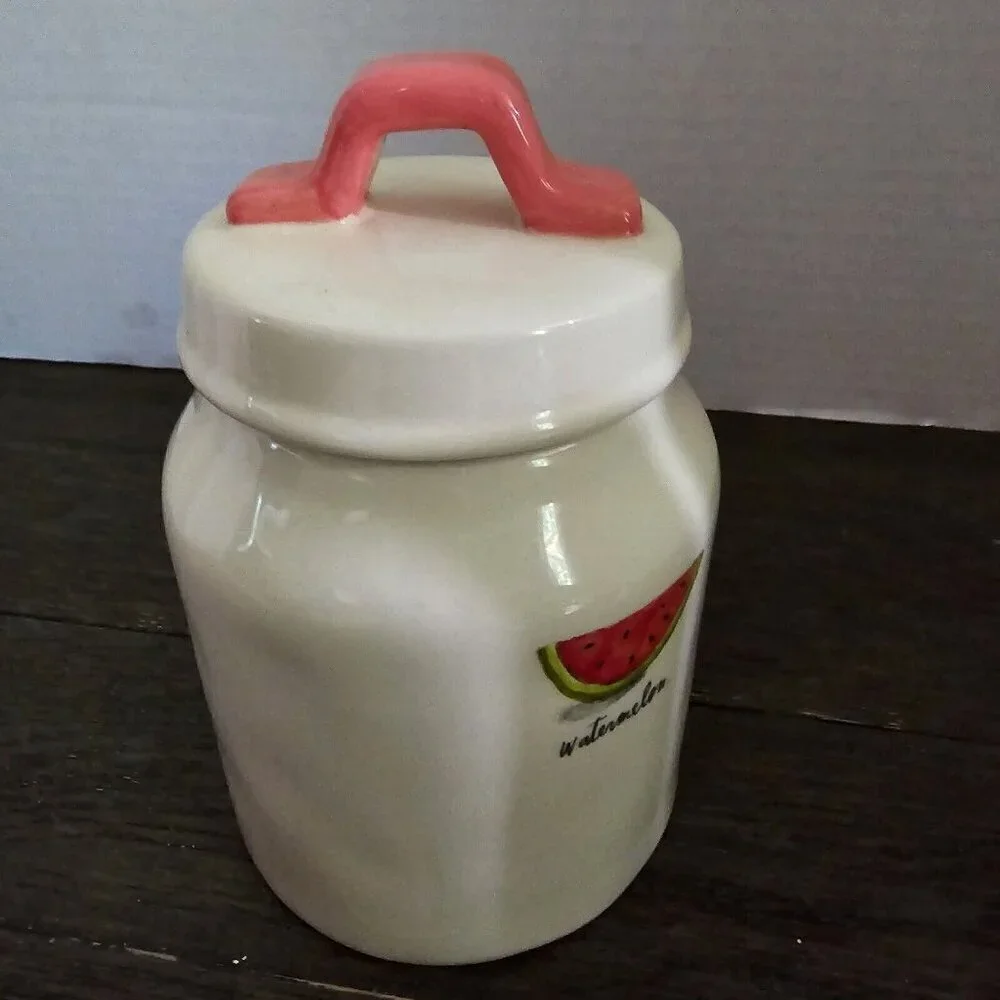 Rae Dunn Artisan Watermelon Icon Baby Canister Rae HTF Summer Pink Handle Cute - Picture 7 of 14